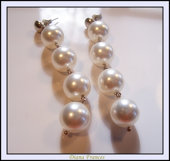 White Pearl 4 Drop Earrings